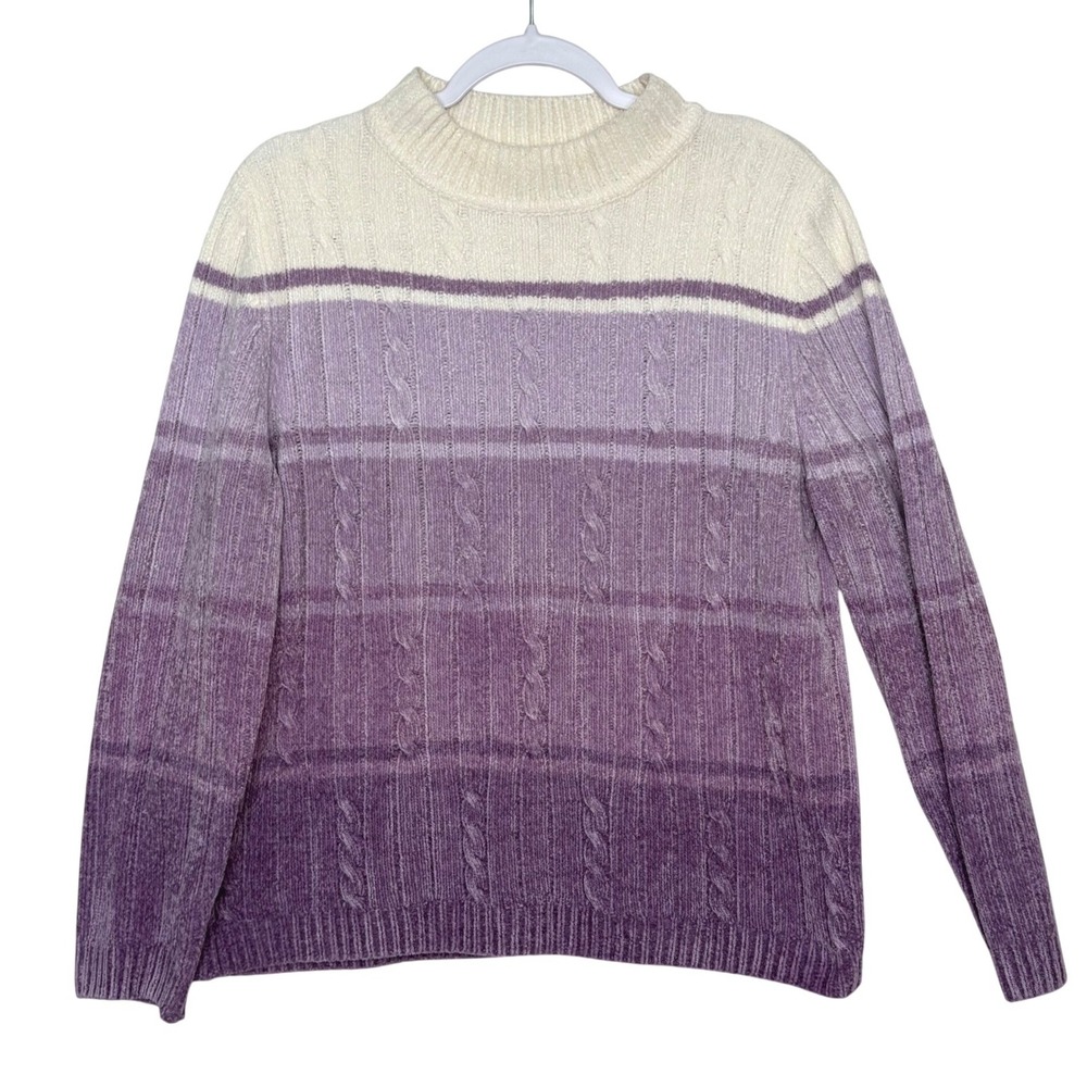 Vtg Alfred Dunner Purple Ombre Cable Knit Sweater M Grandmacore Coquette Soft